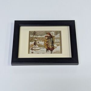 Framed Vintage Whimsical Victorian Winter Scene Postcard